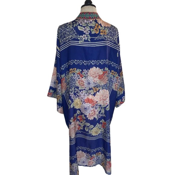 Johnny Was Womens Kimono Size XL Multicolor Blati Floral Side Slits Pure Silk - Picture 3 of 15